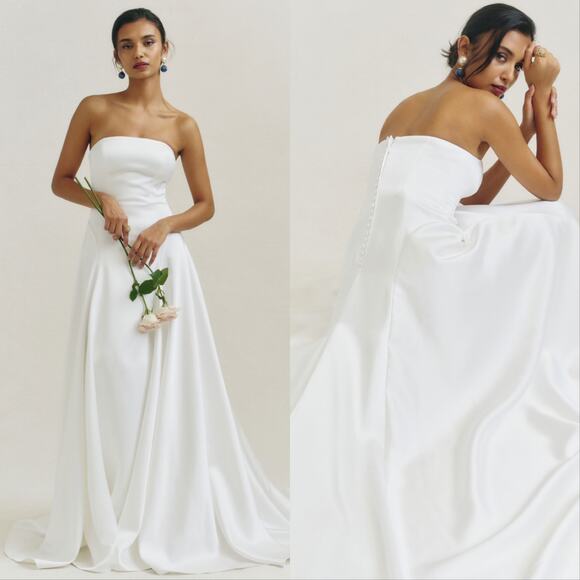 Reformation Dresses & Skirts - Reformation Elena Satin Strapless Wedding Gown Dress Ivory White